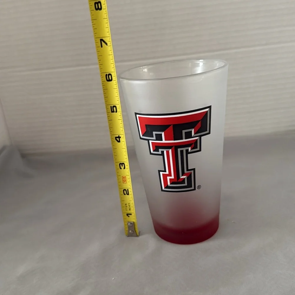 Texas Tech “Red Raiders” Frosted 16oz Pint Glass Double T Red & Black Logo USA
